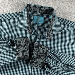 Christian‎ Aujard Shirt Mens 2XL XXL Blue Black Paisley Flip Cuff Long Sleeve